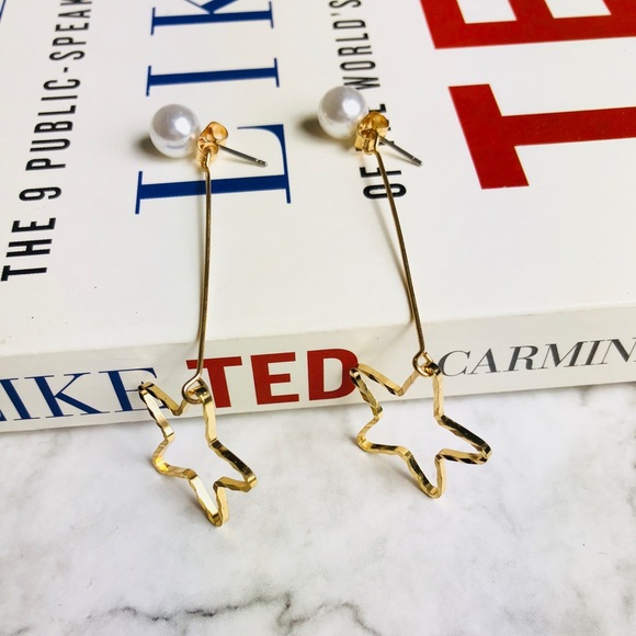 HP❤️New! Star Pearl Linear Long Drop Earrings - Picture 4 of 6